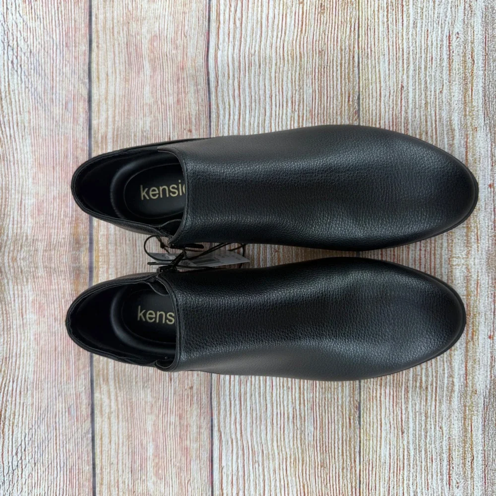 Kensie Sammy Black Faux Leather Ankle Booties Low Block‎ Heel KS252480 Womens 9
